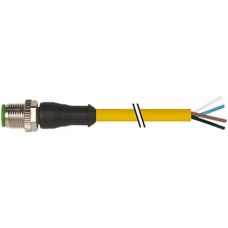 M12 Male 0° With Cable, PVC 4x0.34 Ye UL/CSA 20m